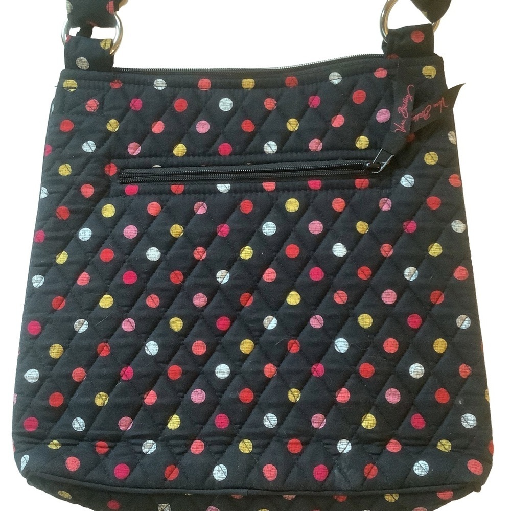 Vera Bradley Quilted Tote Bag Black Multicolor Polka Dots – Like New - Picture 3 of 10